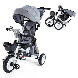 JMMD Baby Tricycle, 7-in-1 Folding Kids Trike with Adjustable Parent Handle, Safety Harness & Wheel Brakes, Removable Canopy, Storage, Stroller Bike Gift for Toddlers 18 Months - 5 Years, Grey by JMMD