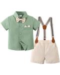 YALLET Toddler Baby Boy Outfits 1-5T Boys Suits Gentleman Short Sleeve Button Shirts+Bowtie+Suspender Shorts Formal Clothes from 