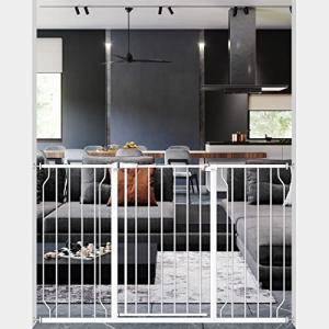 WAOWAO Extra Tall 37.4" Baby Gate Wide Pressure Mounted Walk Through Swing Auto Close Safety Black White Metal Toddler Kids Child Dog Pet Puppy Cat for Indoor Stairs,Doorways,Kitchen 29.13-76.37 inch by WAOWAO
