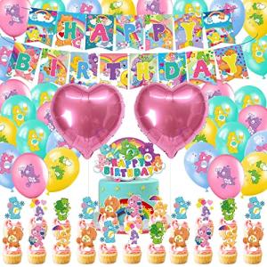 52 Pcs Bear Birthday Party Supplies, Kids Party Supplies Include Birthday Banner, Cake Topper, Cupcake Topper, Latex Balloon, Foil Balloon for Birthday Decorations from ZOZOIN