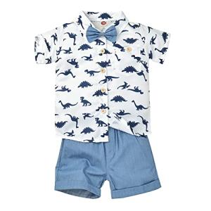 DOMOABEI 12 Months Baby Boy Clothes Toddler Boy Summer Outfits Short Sleeve Dinosaur Shirt Top+shorts Suits Boy Summer Clothes Set Light Blue 12-18 Months by 