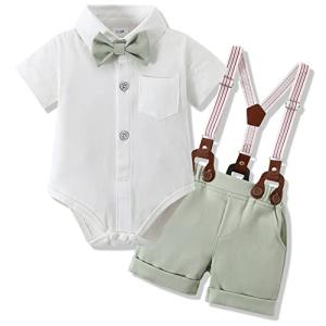 WESIDOM Baby Boys Clothes 0-3 Months Gentleman Outfits, Short Sleeve Dress Romper+Bow-Tie+Detachable Suspender Shorts by 
