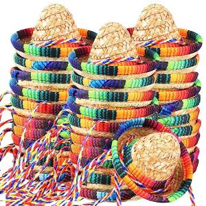 50 Pcs Mini Sombrero Party Hats Mini Mexican Fiesta Hats 6" Natural Straw Cinco De Mayo Headband Hats Tiny Costume Hats Party Supplies for Kids Dogs Cats Mexican Fiesta Party Table Centerpiece Decor from Silkfly