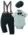 WESIDOM Baby Boy Clothes 0-18M Newborn Infant Gentleman Outfit, Shirt+Bowtie+Beret+Suspender Pant Baby boy Suit Clothing Set by 