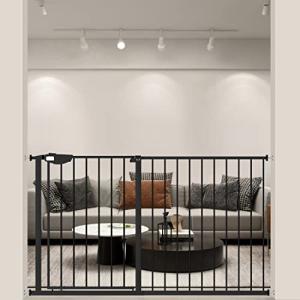 WAOWAO Triple Lock Baby Gate Extra Wide Pressure Mounted Walk Through Swing Auto Close Safety Black Metal Dog Pet Puppy Cat for Stairs,Doorways,Kitchen 25.59"-81.49" inch(Black,53.93-57.87"/137-147cm) from WAOWAO