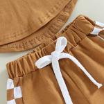 Ehfomius Baby Boy Summer Clothes Color Block Short Sleeve T-Shirt Checkerboard Elastic Waist Shorts Set 2Pcs Casual Outfit (C-Brown, 6-12 Months) by 