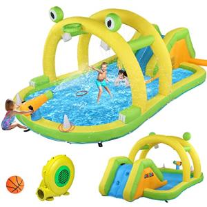 JOYMOR 7-in-1 Inflatable Waterslide-13.4 x 8.2 x 4.9ft, Play Center Kiddie Pool with Slide, Water Spraying Arch, Ring Toss Game for Toddler Kids, Inflatable Water Park Outdoor Backyard w/Air Blower by JOYMOR