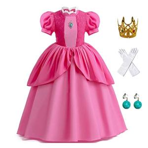 Poboola Princess Dress Peach Girls Costume Super Brothers Cosplay with Crown For Kids Halloween Party Pink Suit Dress Up 130 from 