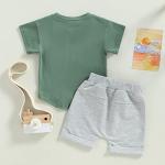 Toddler Baby Boy Clothes Set Short Sleeve Crew Neck Stripes T Shirt Tops with Elastic Waist Shorts Cute Summer Outfit (Green, 18-24 Months) from allshope
