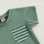 Toddler Baby Boy Clothes Set Short Sleeve Crew Neck Stripes T Shirt Tops with Elastic Waist Shorts Cute Summer Outfit (Green, 18-24 Months) from allshope