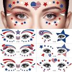 4th of July Temporary Tattoos,Face Eye Tattoo Stickers, American Flag Red White Blue Design Face Body Art Decorations, Patriotic Theme Party Decor Supplies for Adult Kids,10 Sheets from HAIMITI