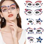 4th of July Temporary Tattoos,Face Eye Tattoo Stickers, American Flag Red White Blue Design Face Body Art Decorations, Patriotic Theme Party Decor Supplies for Adult Kids,10 Sheets from HAIMITI