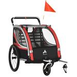 Aosom 2-in-1 Walk/Ride Foldable Child Baby Bike Trailer for Kids 2 Seater, High-Visibility Bike Stroller for Toddler Wagon, Weather-Strong Double Bicycle Trailer Accessory for Kids, Red from Aosom LLC