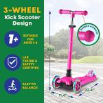 Kids Scooter â Children and Toddler 3 Wheel Kick Scooter â LED Wheel Lights Illuminate When Rollingâ Adjustable Handlebar â Indoor and Outdoor Pink - Lifemaster by Lifemaster