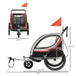 Aosom 2-in-1 Walk/Ride Foldable Child Baby Bike Trailer for Kids 2 Seater, High-Visibility Bike Stroller for Toddler Wagon, Weather-Strong Double Bicycle Trailer Accessory for Kids, Red from Aosom LLC