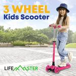Kids Scooter â Children and Toddler 3 Wheel Kick Scooter â LED Wheel Lights Illuminate When Rollingâ Adjustable Handlebar â Indoor and Outdoor Pink - Lifemaster by Lifemaster