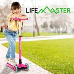 Kids Scooter â Children and Toddler 3 Wheel Kick Scooter â LED Wheel Lights Illuminate When Rollingâ Adjustable Handlebar â Indoor and Outdoor Pink - Lifemaster by Lifemaster