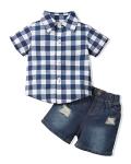 Yhnslsf 18 Months Boy Clothes Summer 18-24 Months Boy Outfits Plaid Blue Short Sleeve Shirt Denim Shorts Set Baby Boy Clothes 18-24 Months by 