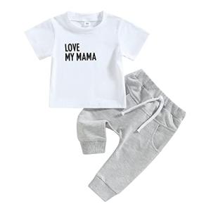 Mother's Day Infant Baby Boys Girls Clothes Short Sleeve Letter Print T-Shirt Toddler Jogger Waist Pant Outfits by 