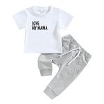 Mother's Day Infant Baby Boys Girls Clothes Short Sleeve Letter Print T-Shirt Toddler Jogger Waist Pant Outfits by 