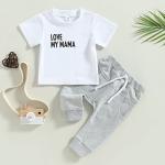 Mother's Day Infant Baby Boys Girls Clothes Short Sleeve Letter Print T-Shirt Toddler Jogger Waist Pant Outfits by 