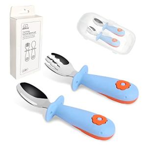 Toddler Training Utensils Forks and Spoons Set Stainless Steel with Silicone Handle-Travel Carrying Cases BPA Free Dishwasher Safe self Feeding 2 Set,12m+ by Sisi&Tommy make kids smile