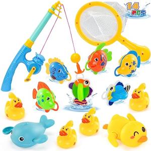 Shindel Bath Toys for Toddler, 14PCS Fishing Wind-up Bath Toys Yellow Duck Toys Bath Time Bathtub Toys for Toddlers Baby Kids Infant Girls Boys Bathroom for Age of 18 Months and up from Shindel