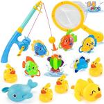 Shindel Bath Toys for Toddler, 14PCS Fishing Wind-up Bath Toys Yellow Duck Toys Bath Time Bathtub Toys for Toddlers Baby Kids Infant Girls Boys Bathroom for Age of 18 Months and up from Shindel
