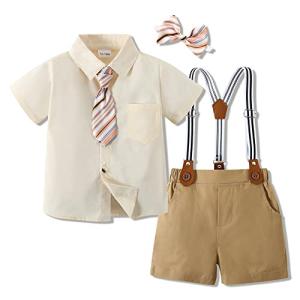 WESIDOM Baby Boy Formal Short Set Toddler Boy Summer Clothes Gentleman Outfit Dress Shirt Short Sleeve Bowtie Suits (Apricot,12-18 Months) from 