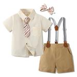 WESIDOM Baby Boy Formal Short Set Toddler Boy Summer Clothes Gentleman Outfit Dress Shirt Short Sleeve Bowtie Suits (Apricot,12-18 Months) from 