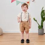 WESIDOM Baby Boy Formal Short Set Toddler Boy Summer Clothes Gentleman Outfit Dress Shirt Short Sleeve Bowtie Suits (Apricot,12-18 Months) from 