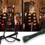 NUBODI Wizard Cosplay Party Costumes Set, Child Magic Cloak Suitable for Height 105~120CM, Decoration Magic Robe Wizard Costume, Halloween Theme Party Costume from 