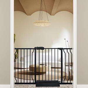 Galle Bear Extra Wide Baby Gate Pressure Mount Extra Wide Dog Gate Tension Indoor Safety Dog Gates Black Metal Large Pet Gate for Stairs(48.1"-52.8"/122cm-134cm) by Galle Bear