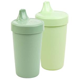Re Play Made in USA 2pk Toddler Feeding No Spill Sippy Cups with 1 Piece Silicone Easy Clean Valve, BPA Free Eco Friendly Heavyweight Recycled Milk Jugs, Virtually Indestructible, Sage & Leaf from Re Play