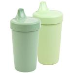 Re Play Made in USA 2pk Toddler Feeding No Spill Sippy Cups with 1 Piece Silicone Easy Clean Valve, BPA Free Eco Friendly Heavyweight Recycled Milk Jugs, Virtually Indestructible, Sage & Leaf from Re Play