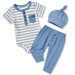 Aalizzwell Preemie Baby Boys Summer Clothes Premature Short Sleeve Striped Outfit Spring Clothing Gray Blue from 