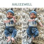 Aalizzwell Preemie Baby Boys Summer Clothes Premature Short Sleeve Striped Outfit Spring Clothing Gray Blue from 