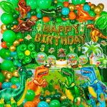 HJINGY 353 PCS Dinosaur Party Decorations, Dinosaur Birthday Party Supplies for kids Include Dinosaur Foil Balloons, HAPPY BIRTHDAY Banner, Cake Toppers, Plates,Napkins, Curtains&Customized Tablecloth from HJINGY