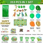 HJINGY 353 PCS Dinosaur Party Decorations, Dinosaur Birthday Party Supplies for kids Include Dinosaur Foil Balloons, HAPPY BIRTHDAY Banner, Cake Toppers, Plates,Napkins, Curtains&Customized Tablecloth from HJINGY