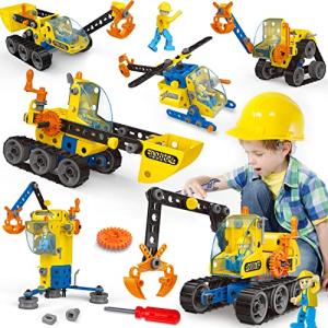6 In 1 STEM Building Toys for 5 6 7 8 9 + Year Old Boys Girl Gift Stem Project Activities Kit for kid Age 5-7 6-8-12 Educational Autism Robotic Toy Learning Game Excavator Engineering Construction Set by Qirptey