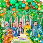 HJINGY 353 PCS Dinosaur Party Decorations, Dinosaur Birthday Party Supplies for kids Include Dinosaur Foil Balloons, HAPPY BIRTHDAY Banner, Cake Toppers, Plates,Napkins, Curtains&Customized Tablecloth from HJINGY