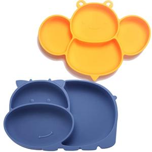 RUNDE Silicone Baby Plates with Suction,Divided Placemat Dish for Toddlers and Kids,Baby First Stage Self Feeding Training Supplies (MF-Blue & Yellow) by RUNDE