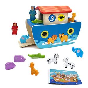 DOLLERGO Noah's Ark Toys for Toddlers Wooden Baptism Gifts for Boys Girls 1 2 3 Year Old Christian Bible Toys Kids Learning Toys with Story Book for 12 18 24 Months Babies from Yunhe Stark Toys Co., Ltd