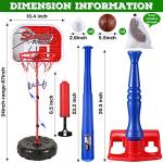 Baseball and Basketball Training Set for Kids Include 5.6 ft Basket Hoop 20.5'' Baseball Stand 23.2'' Foam Baseball Bat 9 Balls 1 Pump and Carry Bag Adjustable Height Outdoor Sport Toy Games Equipment by Libima