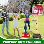 Baseball and Basketball Training Set for Kids Include 5.6 ft Basket Hoop 20.5'' Baseball Stand 23.2'' Foam Baseball Bat 9 Balls 1 Pump and Carry Bag Adjustable Height Outdoor Sport Toy Games Equipment by Libima