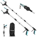Reacher Grabber Tool Heavy Duty, 2-Pack 44" & 34" Extra Long Foldable Grabbers for Elderly with Upgraded Rotating Anti-Slip Jaw & 2 Drawstring Bags, Sturdy Reaching Assist Tool for Trash Pick Up, Aid by GISUNG