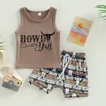 Dcohmch Toddler Baby Boy Western Clothes Cow Print Sleeveless Tank Tops Shorts Summer Outfit 0-3T (Coffee, 12-18 Months) by 