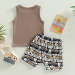 Dcohmch Toddler Baby Boy Western Clothes Cow Print Sleeveless Tank Tops Shorts Summer Outfit 0-3T (Coffee, 12-18 Months) by 