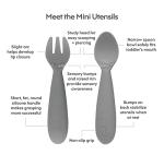 ezpz Mini Collection Set (Gray) - 100% Silicone Cup, Fork, Spoon & Mini Mat Suction Plate with Built-in Placemat for Infants + Toddlers - First Foods + Self-Feeding - 12 Months+ by 