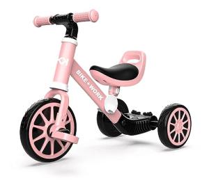 BIKE WORK 4 in 1 Kids Tricycle for Toddlers Age 2 to 4 Years Old, Toddler Tricycle with Removable Pedal, Gift & Toys for Boy & Girl, Balance Training, Pink by BIKE WORK
